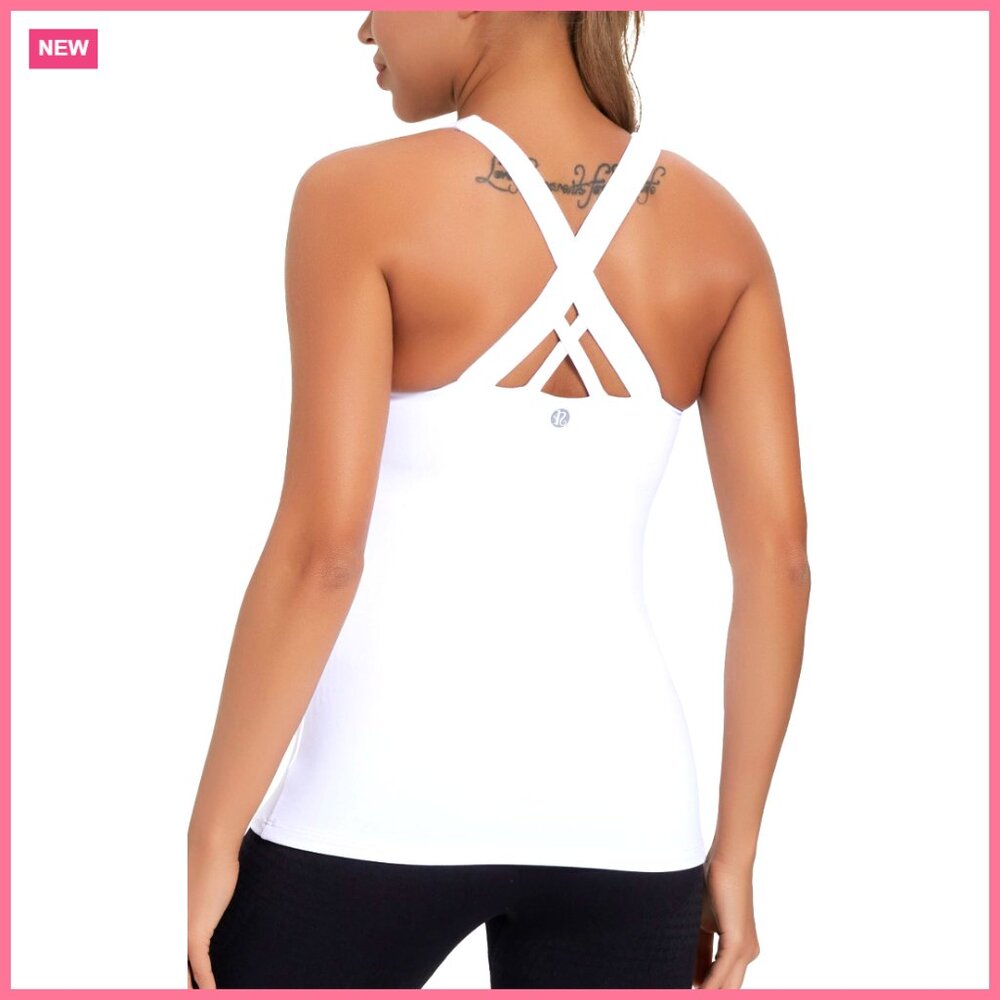 Padded Strappy Sports Bra With Removable Cups, Criss-Cross Back, Medium Support